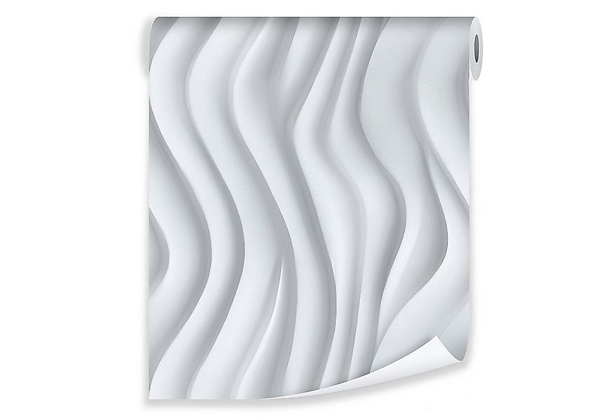 Wallarena Vliestapete Weiß Grau Abstrakt Wohnzimmer Schlafzimmer Tapete 3D günstig online kaufen