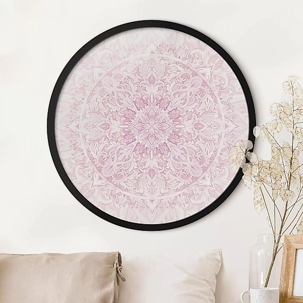 Rundes Bild mit Rahmen Mandala Aquarell Ornament rosa günstig online kaufen