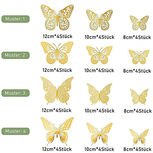 NUODWELL 3D-Wandtattoo 48 Stück 3D Schmetterling günstig online kaufen