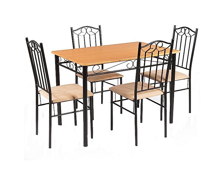 COSTWAY Essgruppe, Esstisch mit 4 gepolsterten Stühlen, Metall, platzsparen günstig online kaufen