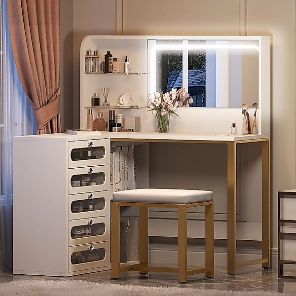Gdood Schminktisch LED Ablagetisch, Frisiertisch set, günstig online kaufen