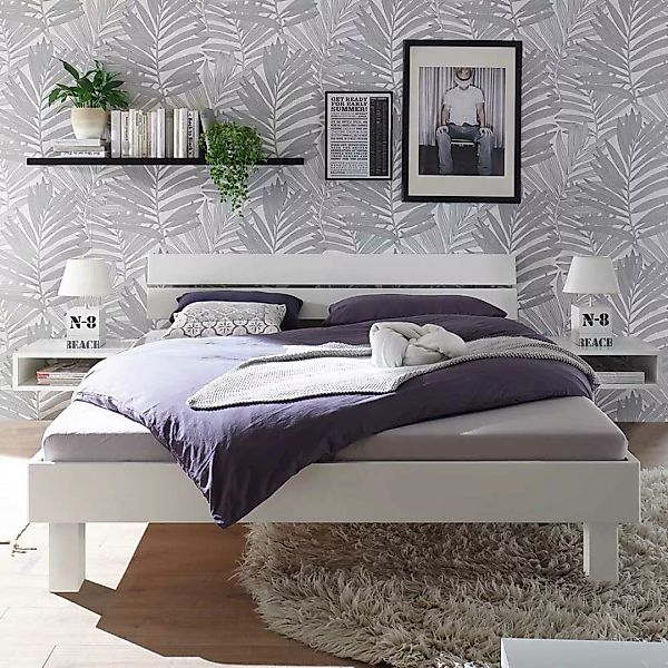Bett in Weiß Buche Massivholz günstig online kaufen