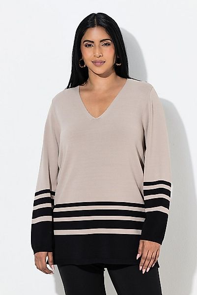 Ulla Popken Strickpullover Pullover Streifen V-Ausschnitt Langarm günstig online kaufen