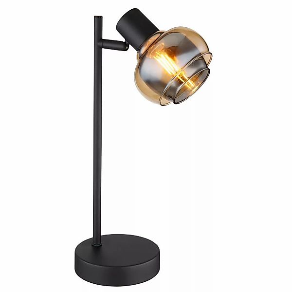 GLOBO Tischleuchte schwarz Rauch Metall Glas B/H/T: ca. 12x35x14,5 cm E14 1 günstig online kaufen