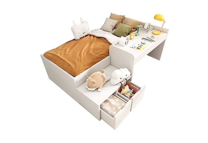 Flieks Kinderbett, Massivholzbett Einzelbett 90x200cm mit Schreibtisch und günstig online kaufen