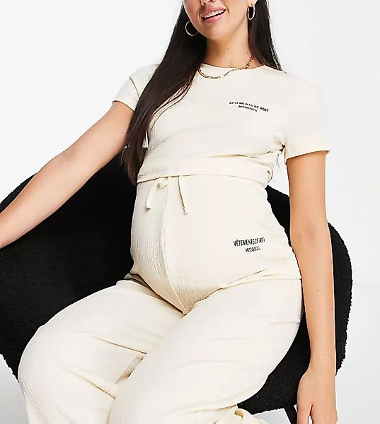 Missguided Maternity – Pyjama-Set mit Waffel-Strickmuster in Creme-Weiß günstig online kaufen