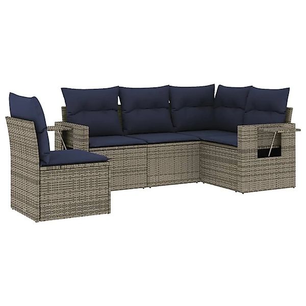 vidaXL 5-Tlg Gartensofa-Set mit Kissen Grau Polyrattan 3220170 günstig online kaufen