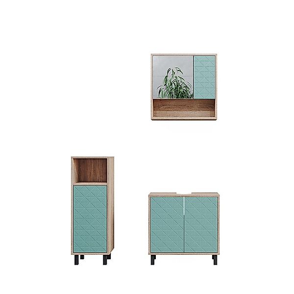 Vicco Badmöbel-Set Agasta, Mintgrün/Sonoma, 3 Teile, günstig online kaufen