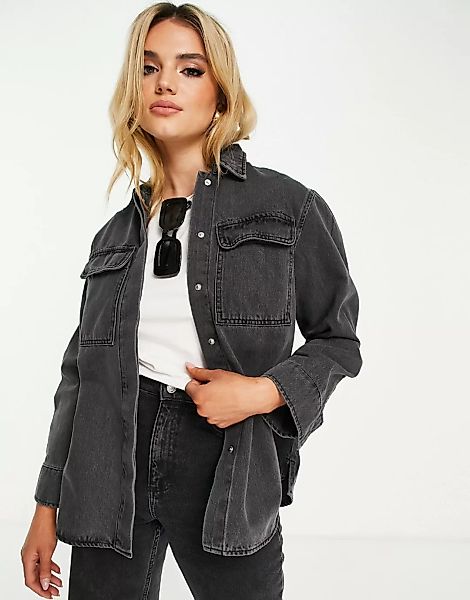 Whistles – Masie – Jeans-Hemdjacke in verwaschenem Schwarz günstig online kaufen
