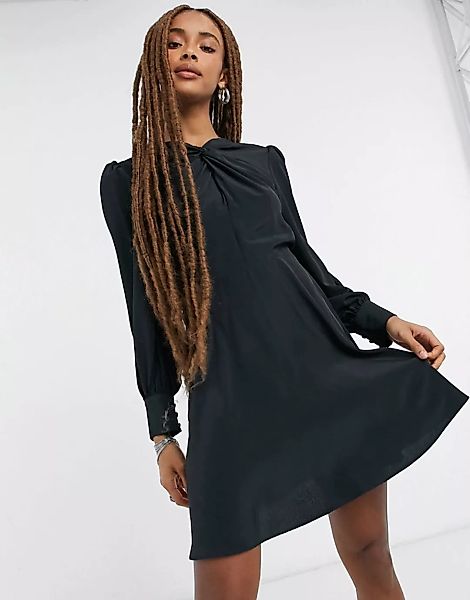 Topshop – Schwarzes Minikleid mit verdrehtem Ausschnitt günstig online kaufen
