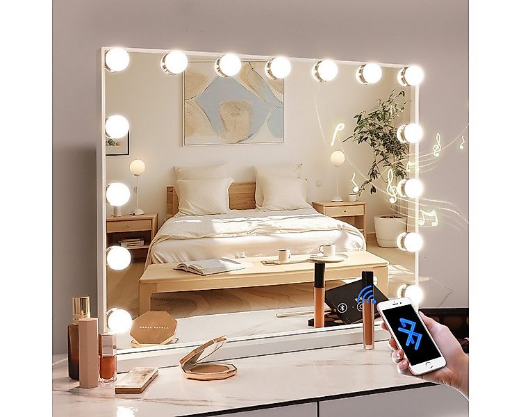 FENCHILIN Schminkspiegel mit LED-Beleuchtung und Bluetooth weiß 58/46 cm günstig online kaufen