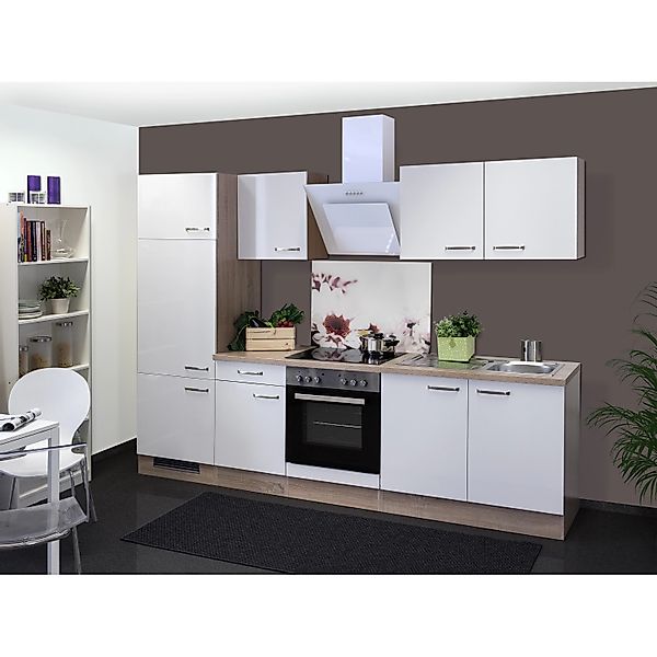 Flex-Well Exclusiv Küchenzeile Valero 270 cm Hochglanz Weiß-Sonoma Eiche günstig online kaufen