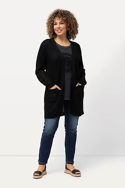 Ulla Popken Strickjacke Long-Strickjacke Netz-Optik offene günstig online kaufen