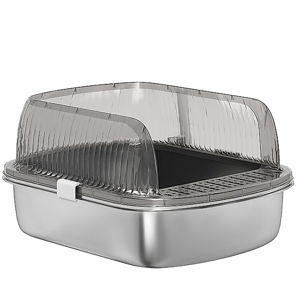 PawHut Katzentoilette Cubiertes XXL Katzenklo mit Edelstahlplatte Hohe Ränd günstig online kaufen