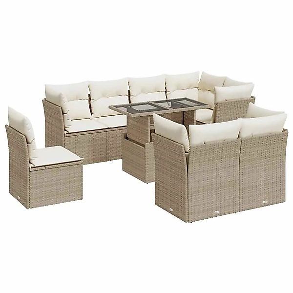 vidaXL 9-Tlg Garten-Sofagarnitur mit Kissen Beige Poly Rattan 3326179 günstig online kaufen