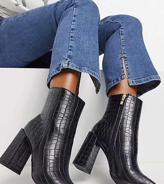 Glamorous Wide Fit – Schlichte Stiefel mit eckiger Zehenpartie in Kroko-Sch günstig online kaufen