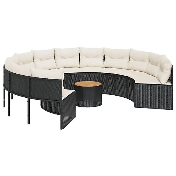 vidaXL Gartensofa mit Tisch und Kissen Rund Schwarz Poly-Rattan 3318548 günstig online kaufen