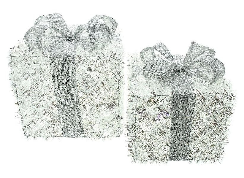 Dekoleidenschaft LED-Dekofigur "Geschenk" silber, Geschenkbox mit Schleife, günstig online kaufen