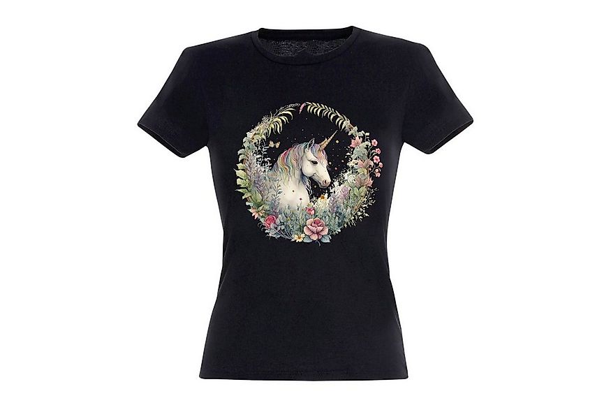Banco T-Shirt Banco Unicorn T-Shirt mit Unicorn im Kranz Druck Damen Sommer günstig online kaufen