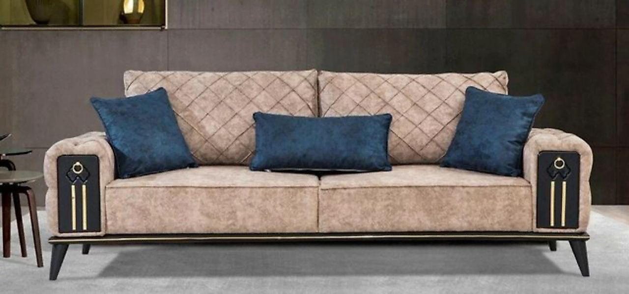 Casa Padrino Chesterfield-Sofa Luxus Chesterfield Schlafsofa Beige / Schwar günstig online kaufen