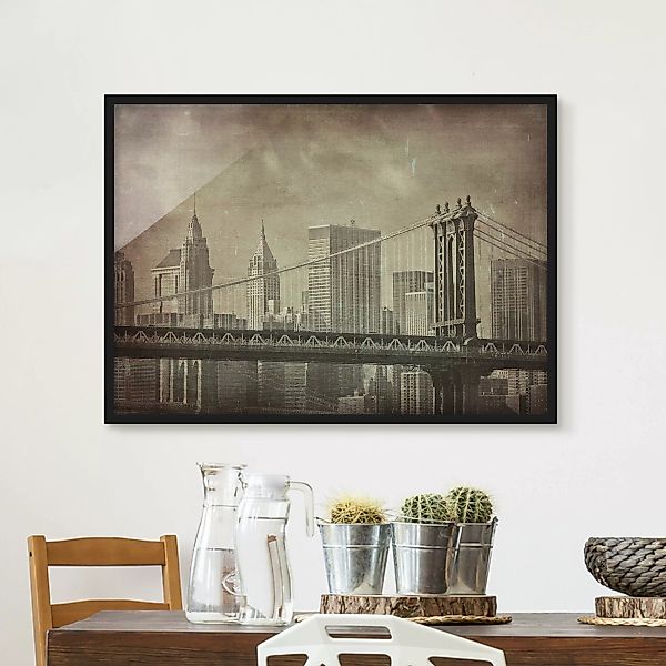 Bild mit Rahmen Architektur & Skyline - Querformat Vintage New York günstig online kaufen