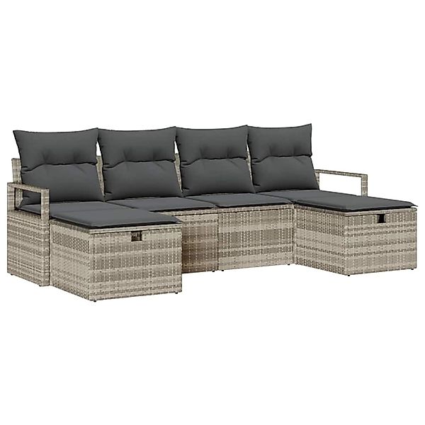 vidaXL Garten-Sofa-Set mit Kissen 6-Tlg Hellgrau Poly Rattan 3360553 günstig online kaufen