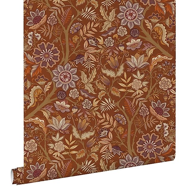 ESTAhome Tapete Blumenmuster Terrakottabraun und Dunkelviolett 50 x 900 cm günstig online kaufen