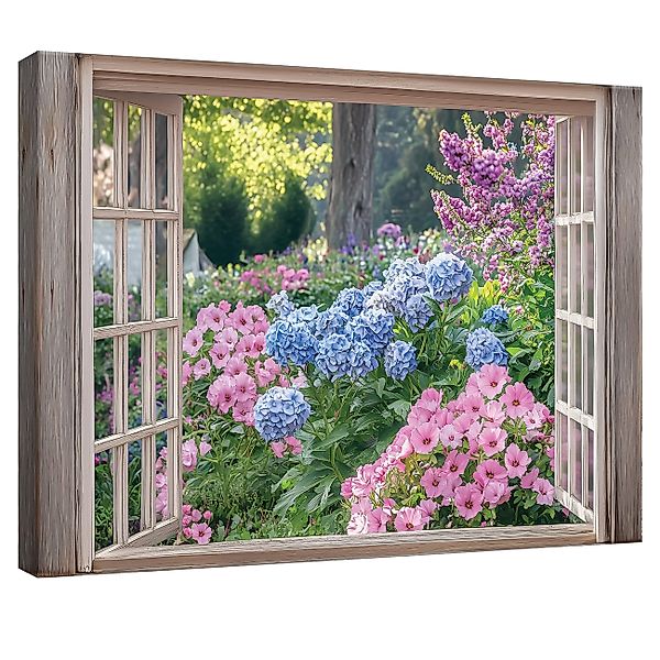 Wallarena Leinwandbild Fenster Blumen Wald Abstrakt günstig online kaufen