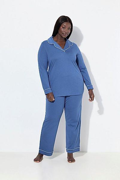 Ulla Popken Pyjama Pyjama Zweiteiler Zierpaspeln V-Ausschnitt Langarm günstig online kaufen