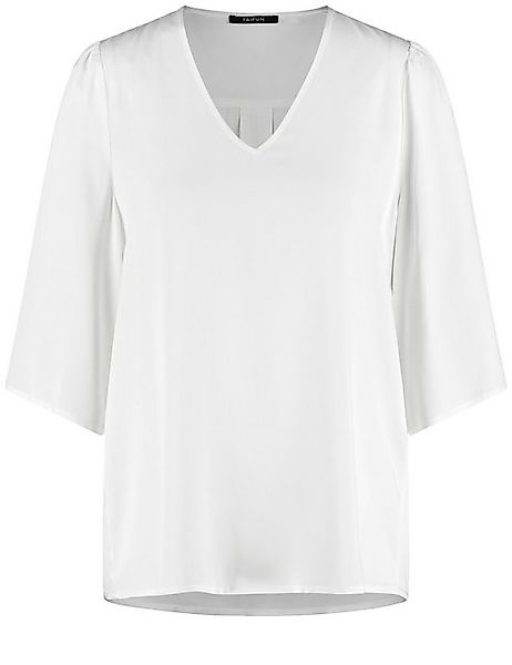 Taifun Kurzarmbluse - Unifarbene Damenbluse mit Kräuseldetails günstig online kaufen