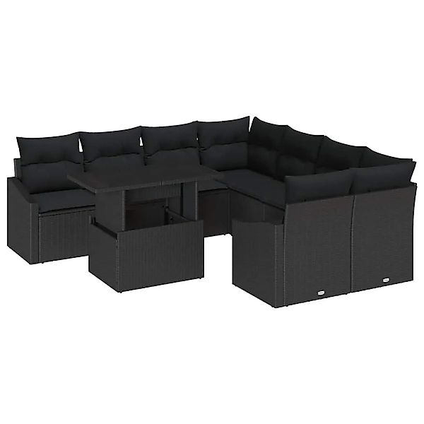 vidaXL Gartensofa-set mit Kissen 9-Tlg Schwarz Poly-Rattan 3348979 günstig online kaufen