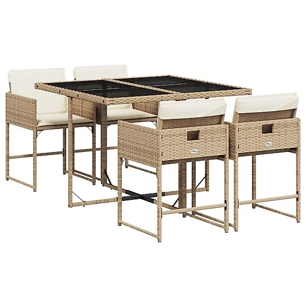 vidaXL 5-Tlg Garten-Essgruppe mit Kissen Beige Poly Rattan 3211258 günstig online kaufen