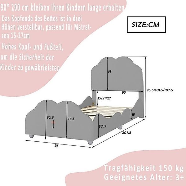 Ulife Polsterbett Kinderbett Einzelbett Gästebett 90 x 200 cm, Samt, mit wo günstig online kaufen