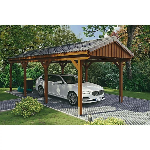 Skan Holz Carport Fichtelberg 317 cm x 808 cm Dachlattung Nussbaum günstig online kaufen