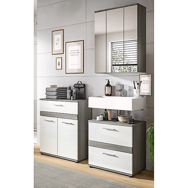 Inn.Furn Badmöbel-Set 3-teilig Weiß Hochglanz Grau 146 cm Bailey günstig online kaufen