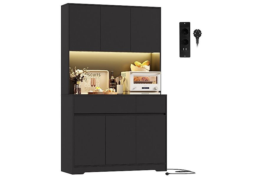 Homfa Küchenbuffet Küchenschrank mit LED Buffetschrank mit Steckdosen Hochs günstig online kaufen