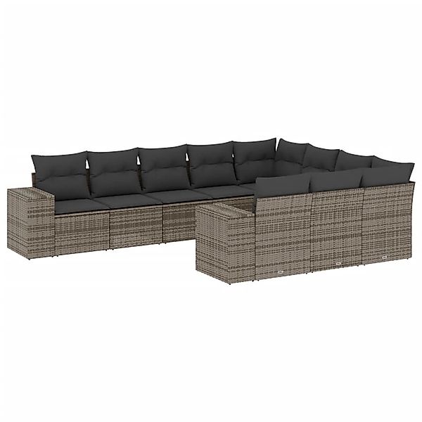 vidaXL 10-Tlg Garten-Sofagarnitur mit Kissen Grau Poly Rattan 3223089 günstig online kaufen