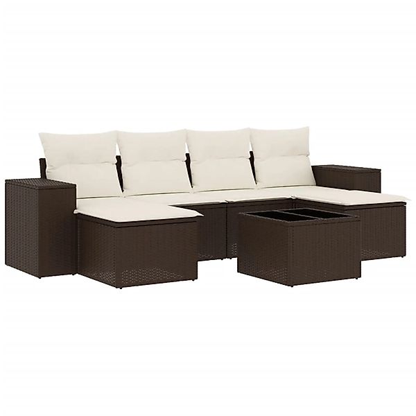 vidaXL 7-Tlg Garten-Sofagarnitur mit Kissen Braun Poly Rattan 3222932 günstig online kaufen