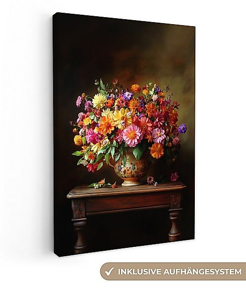 OneMillionCanvasses® Leinwandbild Farben - Blumenstrauß - Vase - Holz, Foto günstig online kaufen