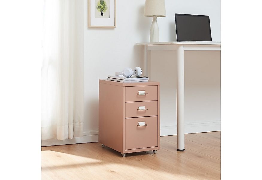 en.casa Rollcontainer, »Kökar« mit 3 Schubladen Bürowagen Hellbraun günstig online kaufen