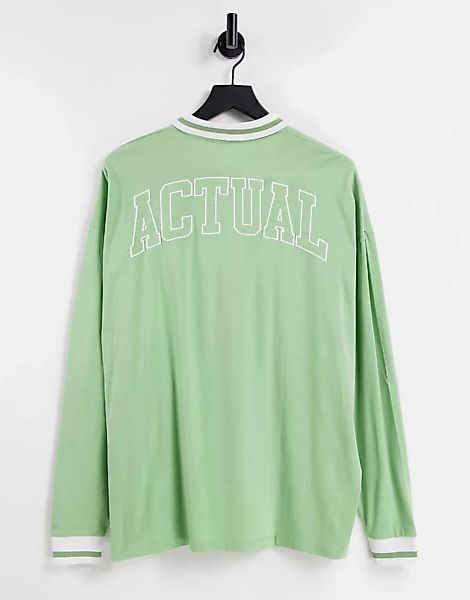 ASOS – Actual – Langärmliges Oversize-Polohemd in Grün mit Logostickerei hi günstig online kaufen