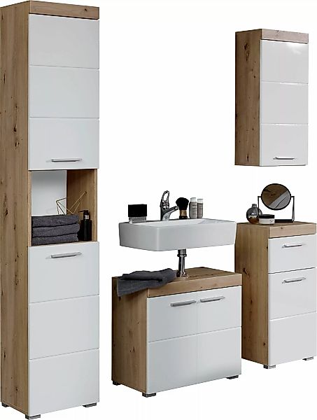 welltime Badmöbel-Set "Avena", (Set, 4 St.), Badmöbel - Hochschrank, Waschb günstig online kaufen