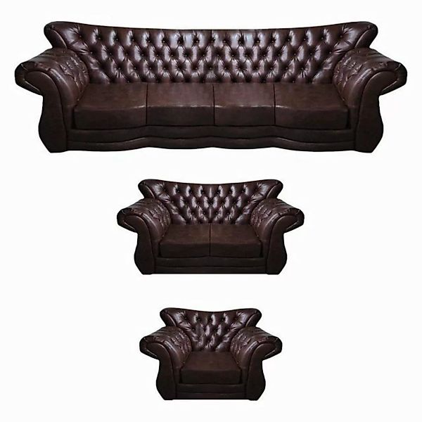 JVmoebel Chesterfield-Sofa Braun Sofas Set 3tlg Neu Luxus Komplett Leder Si günstig online kaufen