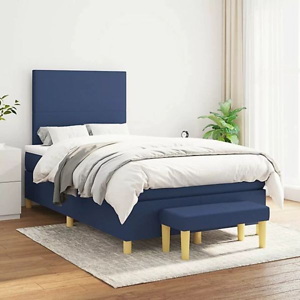 vidaXL Bettgestell Boxspringbett mit Matratze Blau 120x200 cm Stoff Bett Be günstig online kaufen