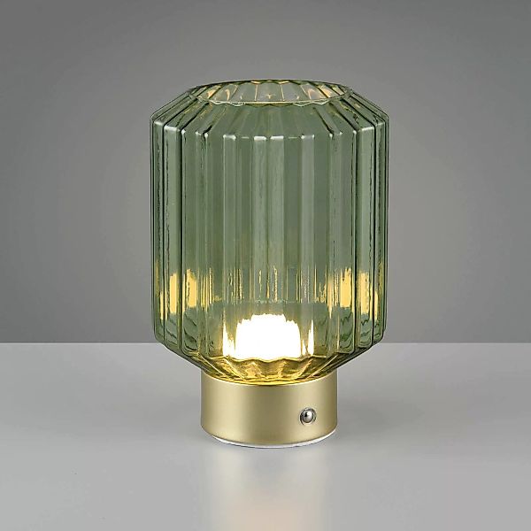 LED-Akku-Tischlampe Lord, messing/grün, Höhe 19,5 cm, Glas günstig online kaufen