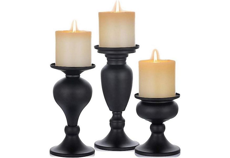LuxusKollektion Kerzenleuchter 3er Set Kerzenleuchter Schwarz Metall Vintag günstig online kaufen
