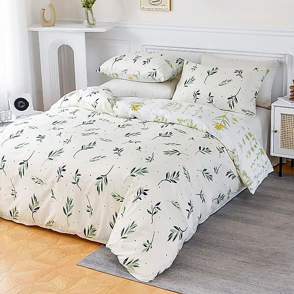 ibettertec Bettwäsche Bettwäsche 135x200cm,200x200cm,Blätter Blumen Pflanze günstig online kaufen