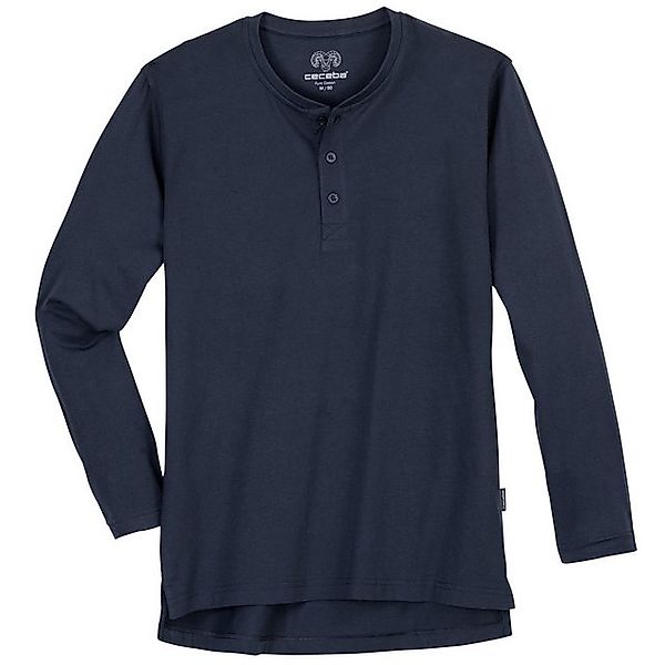 CECEBA Rundhalsshirt Große Größen Herren Langarmshirt navy Knopfleiste Cece günstig online kaufen