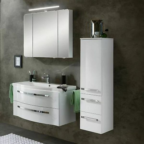 Lomadox Badezimmer Möbelset FES-4005-66 Polarweiß lackiert mit beleuchtetem günstig online kaufen