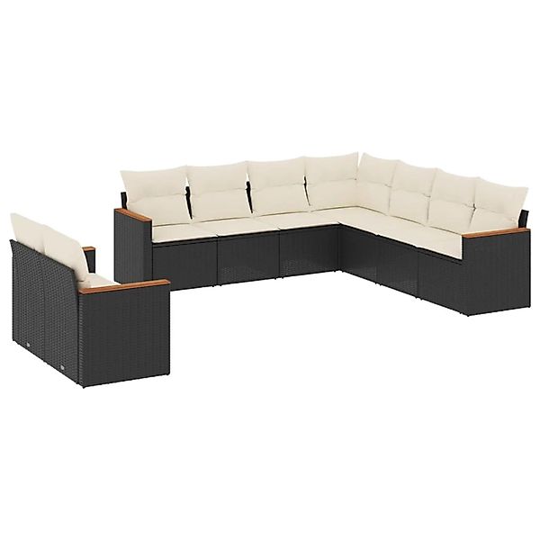vidaXL 9-Tlg Garten-Sofagarnitur mit Kissen Schwarz Poly Rattan 3258500 günstig online kaufen